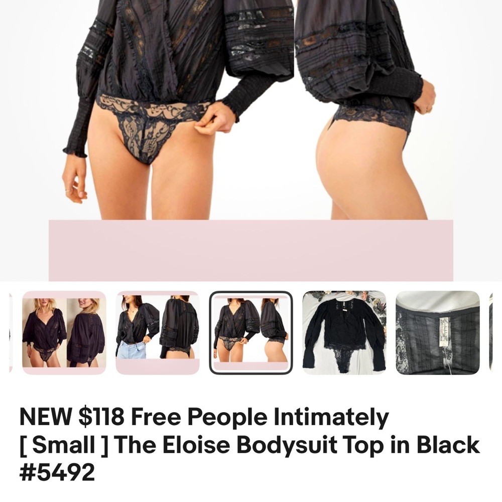 Free People Black Long Sleeve Bodysuit with Peter Pan Collar